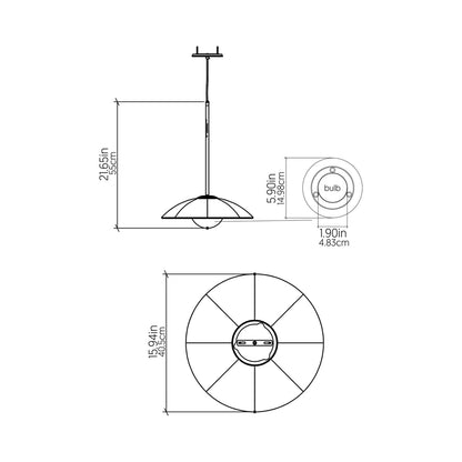 Oyster Round Pendant Light - line drawing.