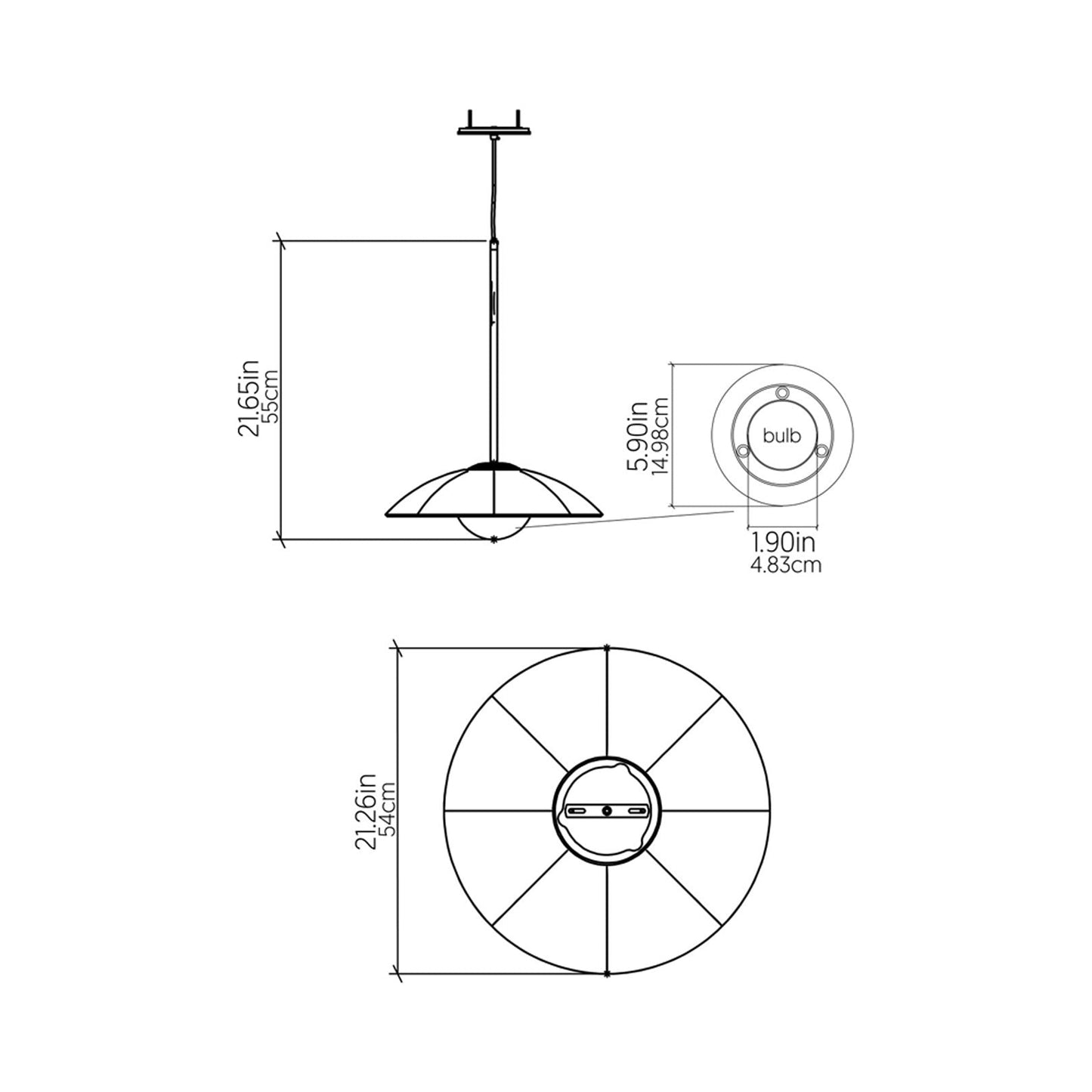 Oyster Round Pendant Light - line drawing.