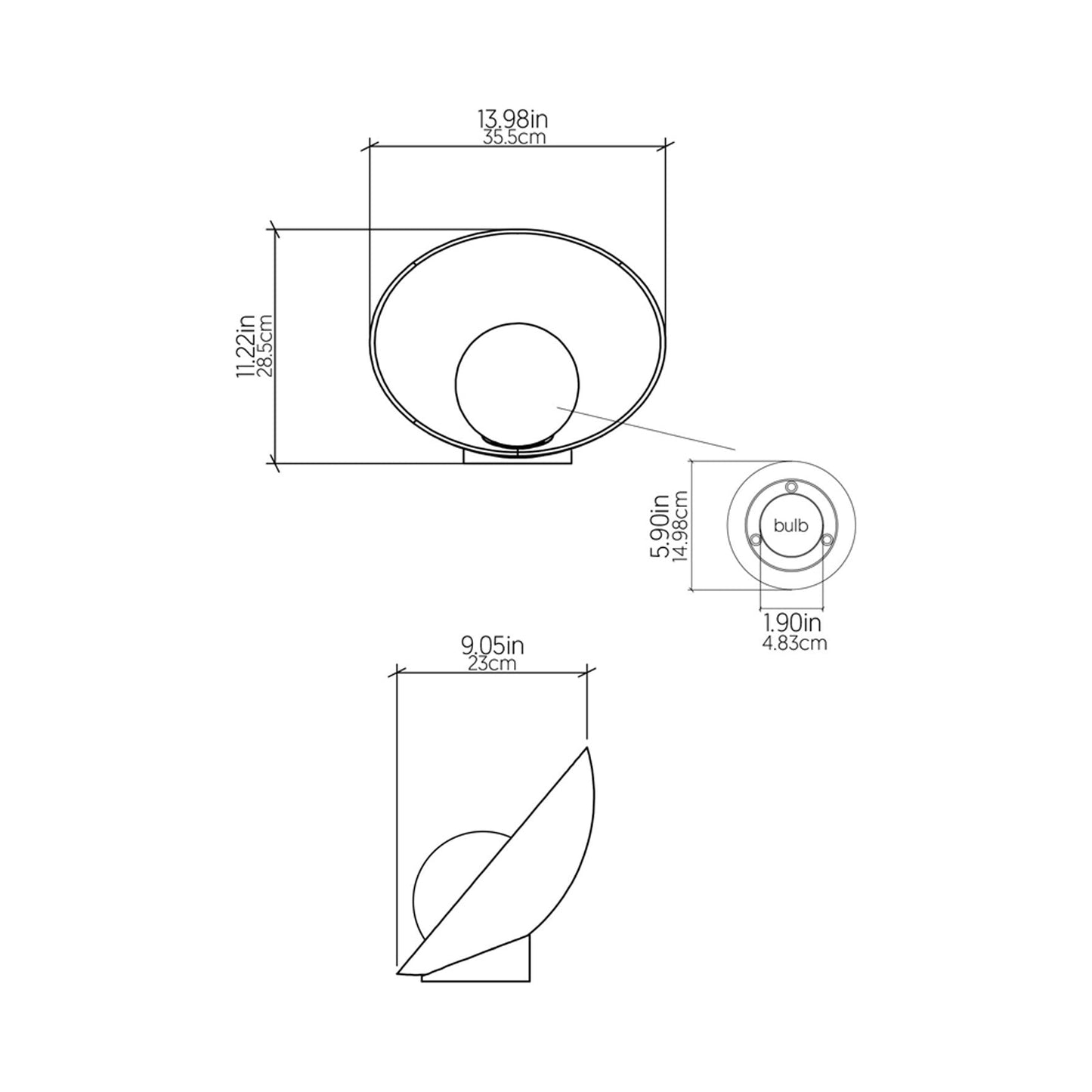 Oyster Table Lamp - line drawing.
