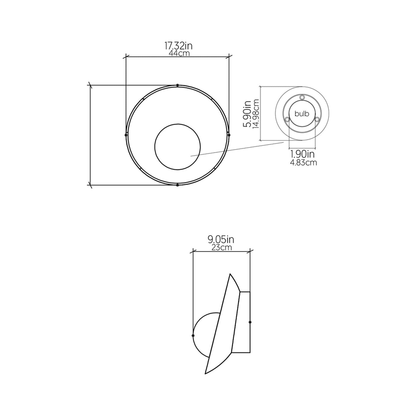 Oyster Wall Light - line drawing.