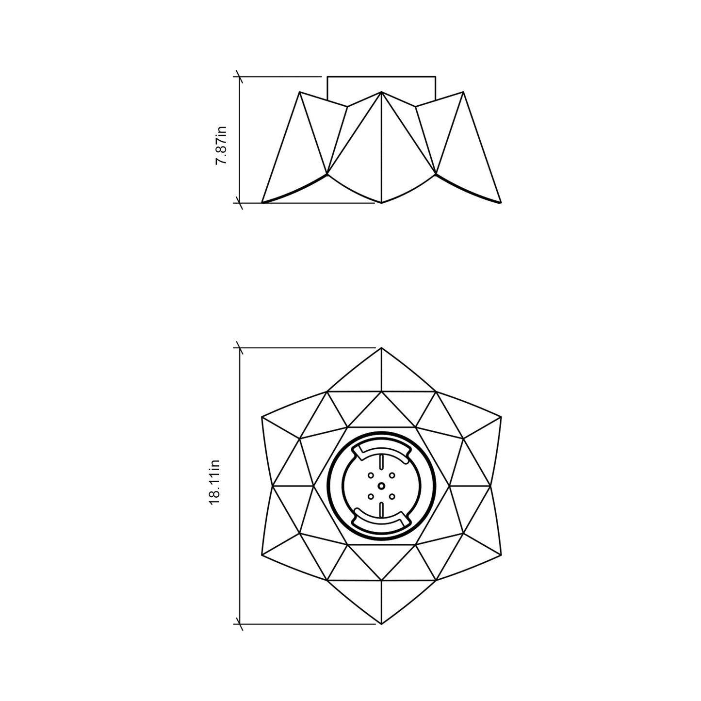Physalis Flush Mount Ceiling Light - line drawing.