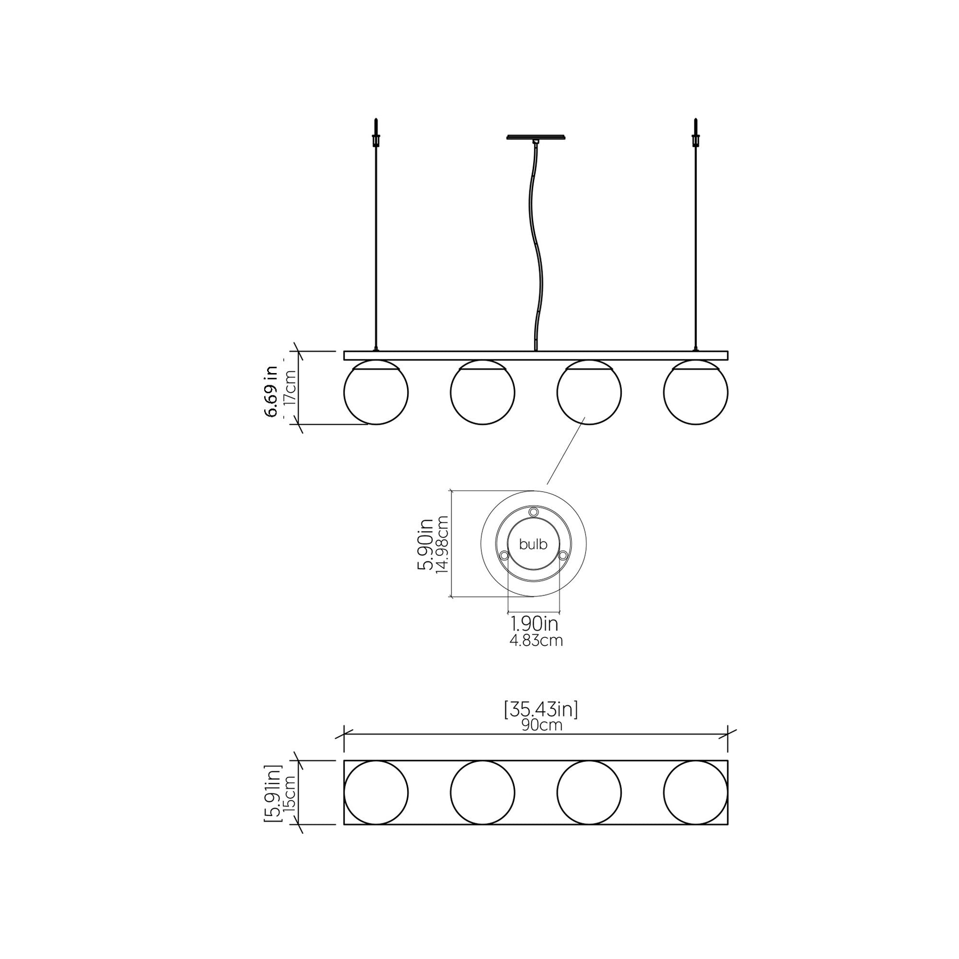Sfera 623 Pendant Light - line drawing.