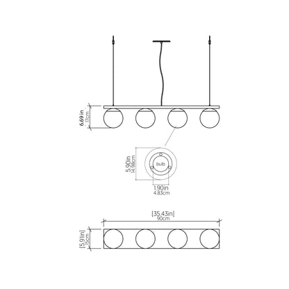 Sfera 623 Pendant Light - line drawing.
