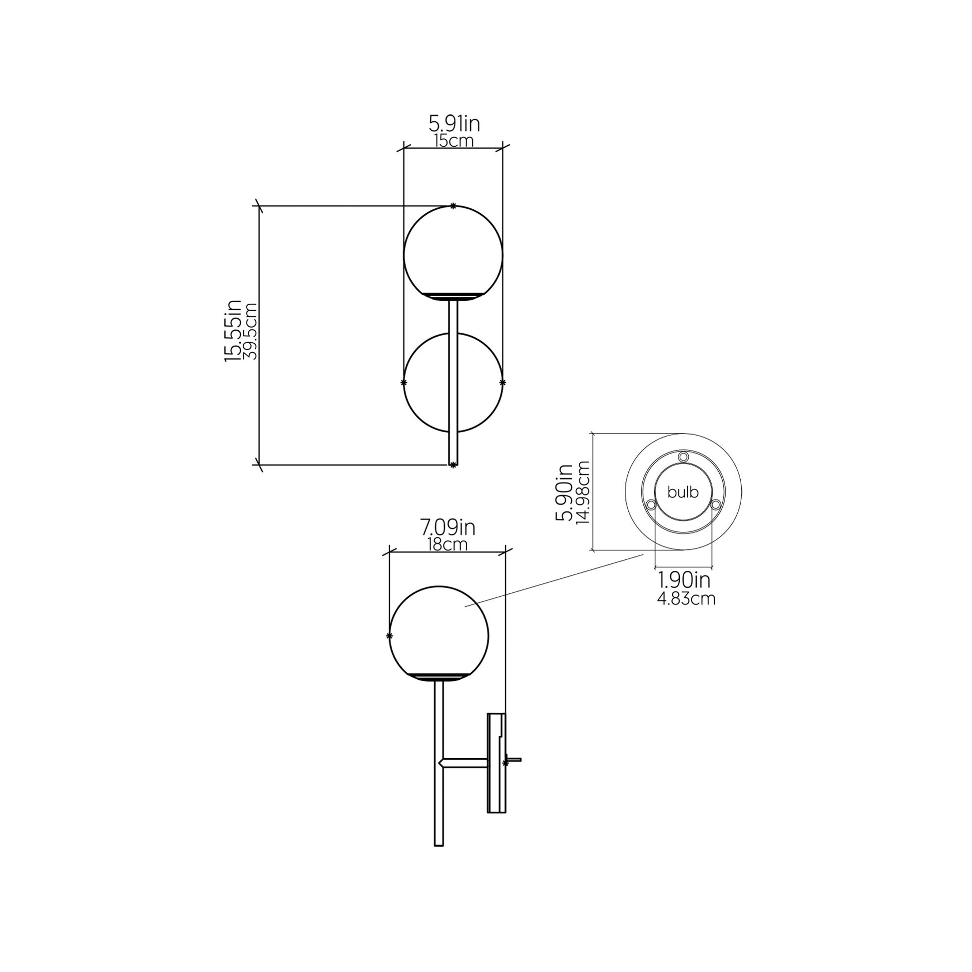 Sfera Single Wall Light - line drawing.