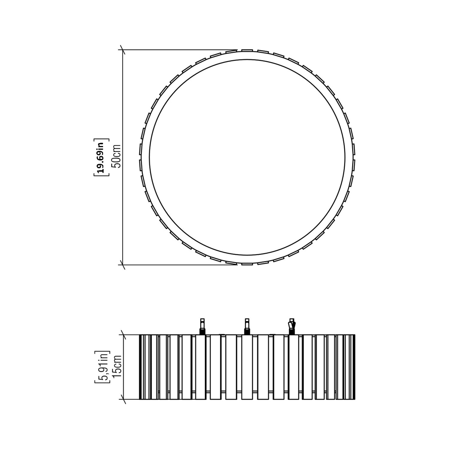 Slatted LED Flush Mount Ceiling Light - line drawing.