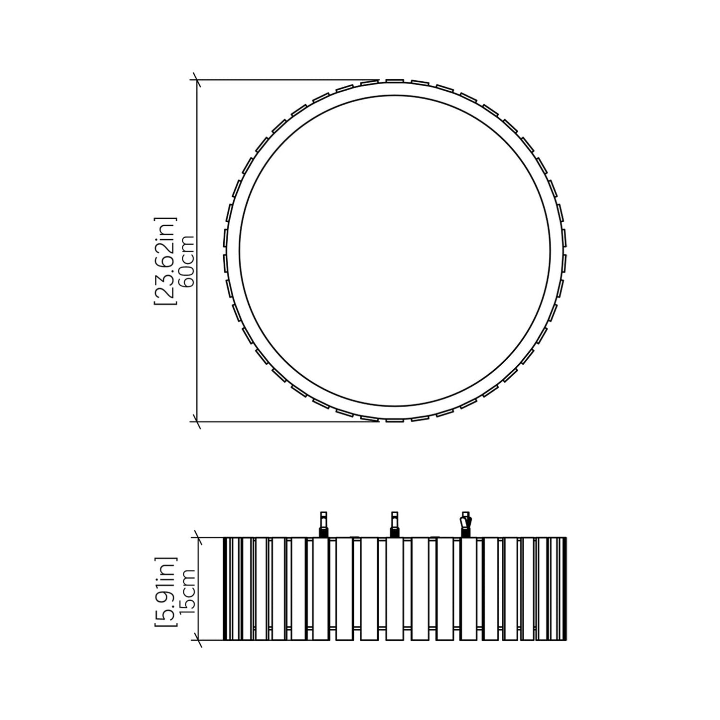 Slatted LED Flush Mount Ceiling Light - line drawing.