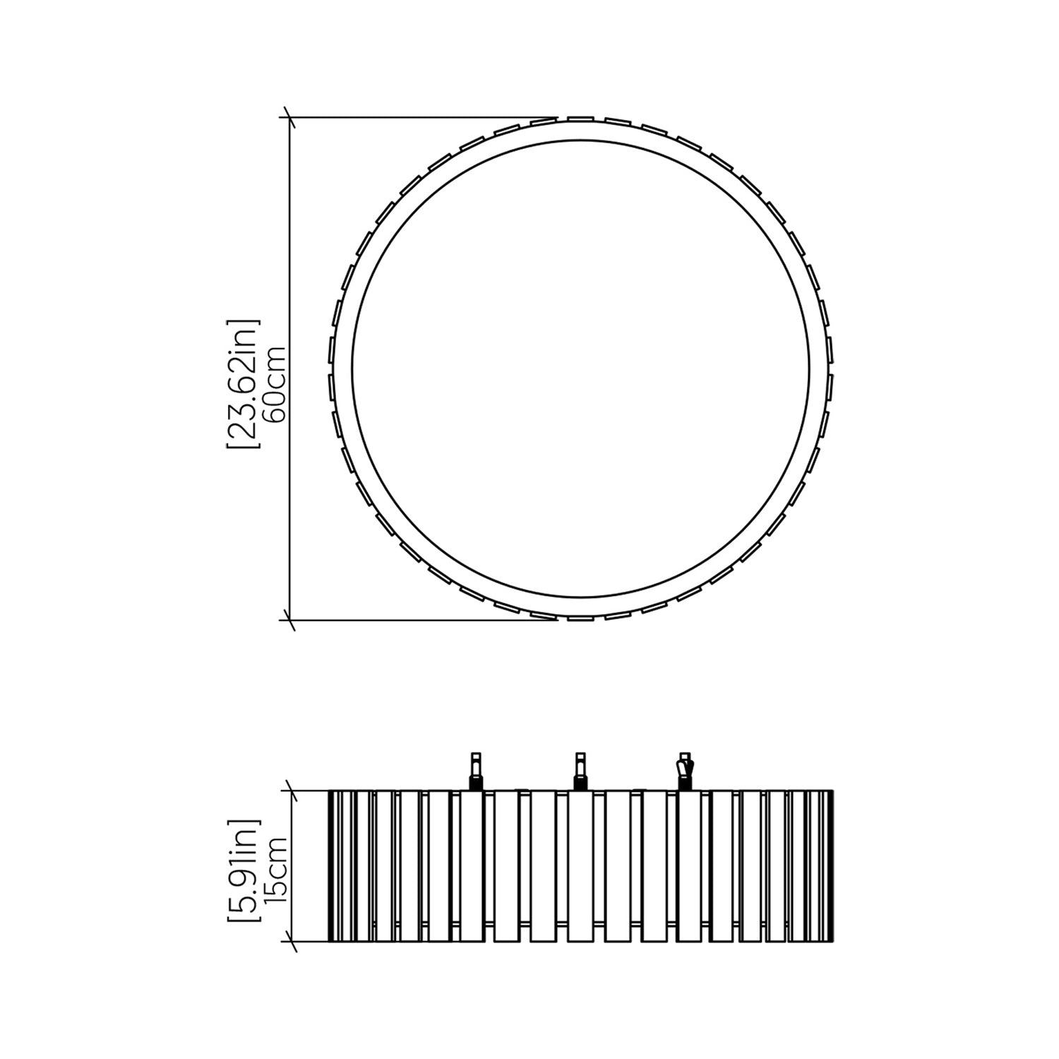 Slatted LED Flush Mount Ceiling Light - line drawing.