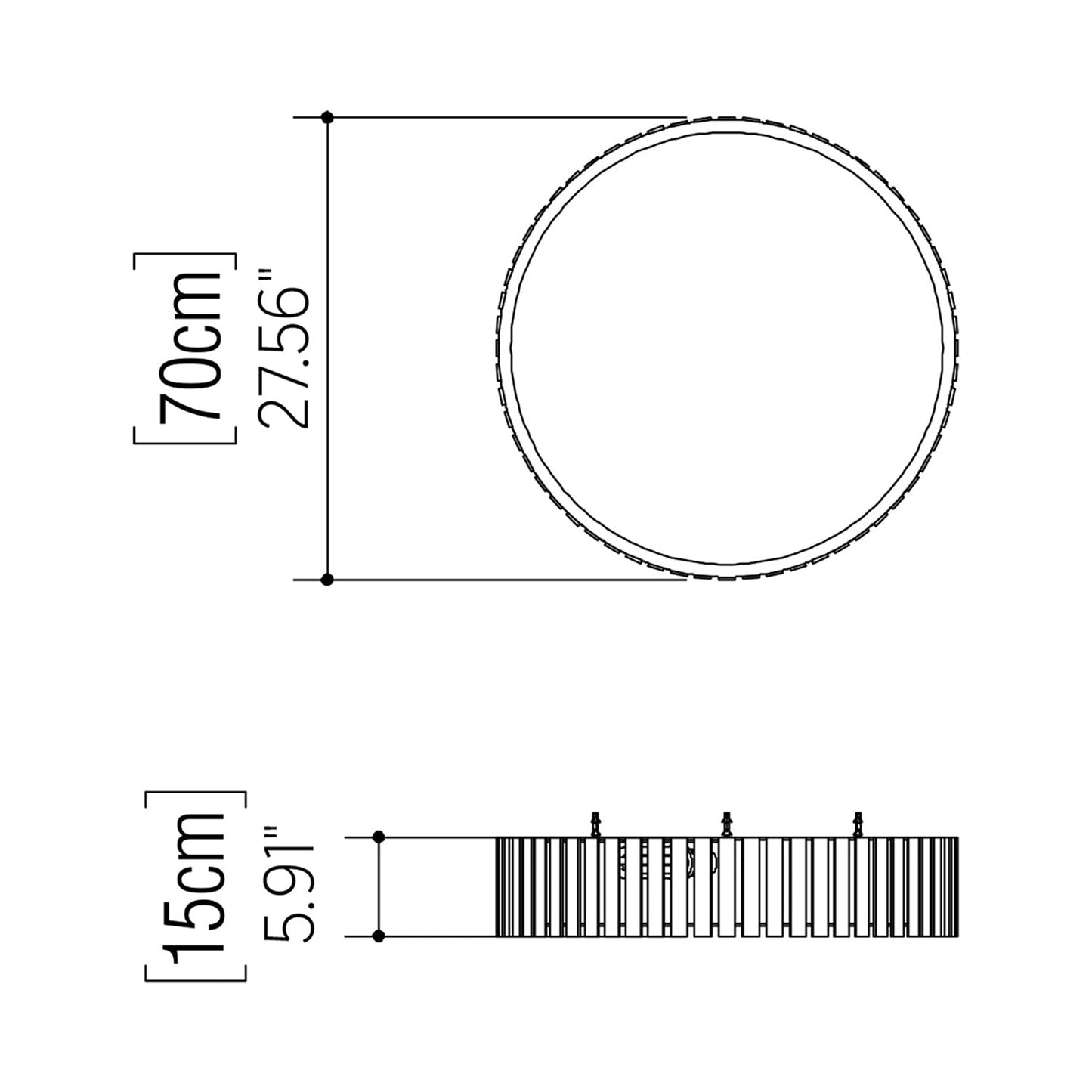 Slatted LED Flush Mount Ceiling Light - line drawing.