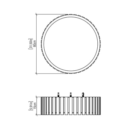Slatted LED Flush Mount Ceiling Light - line drawing.