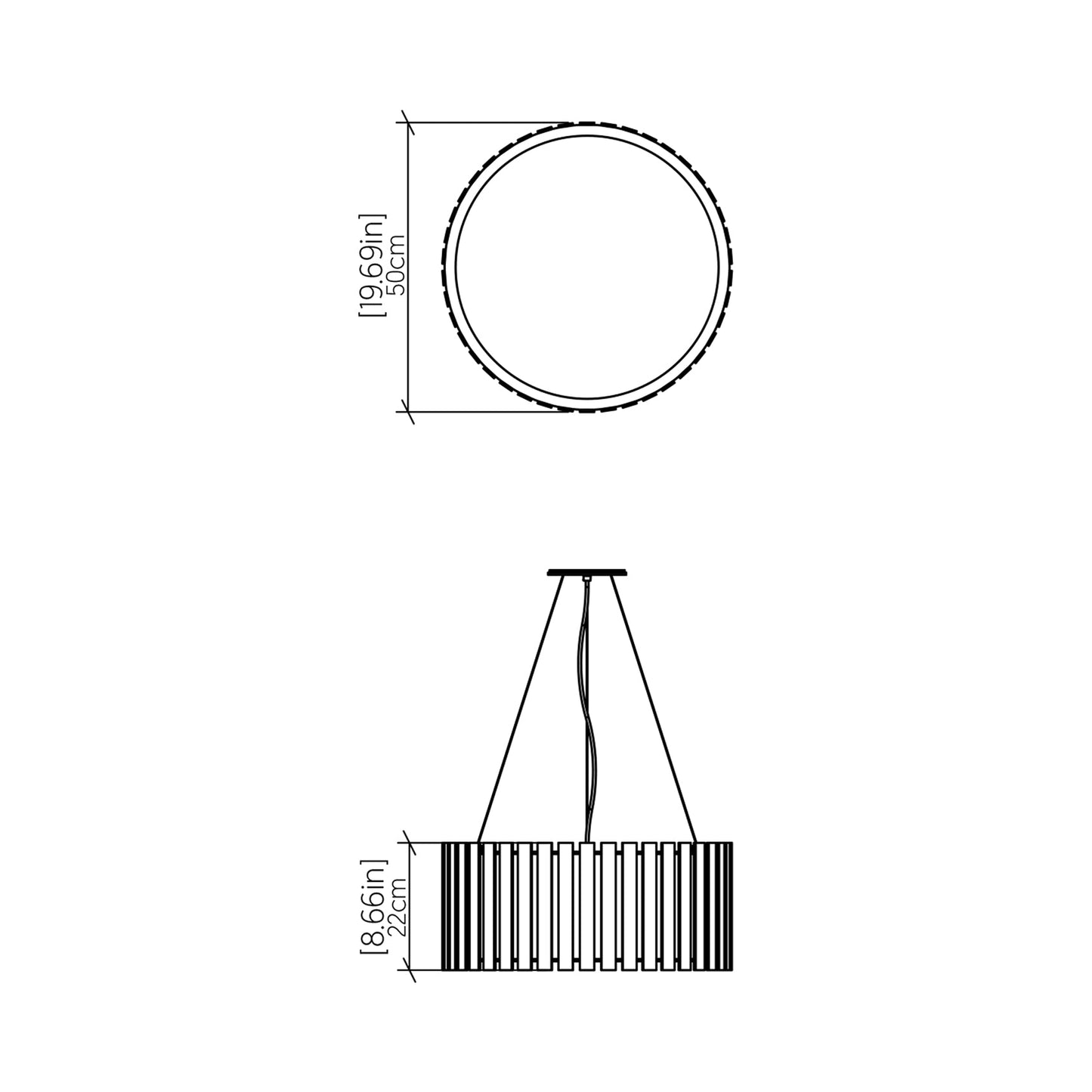 Slatted Pendant Light - line drawing.