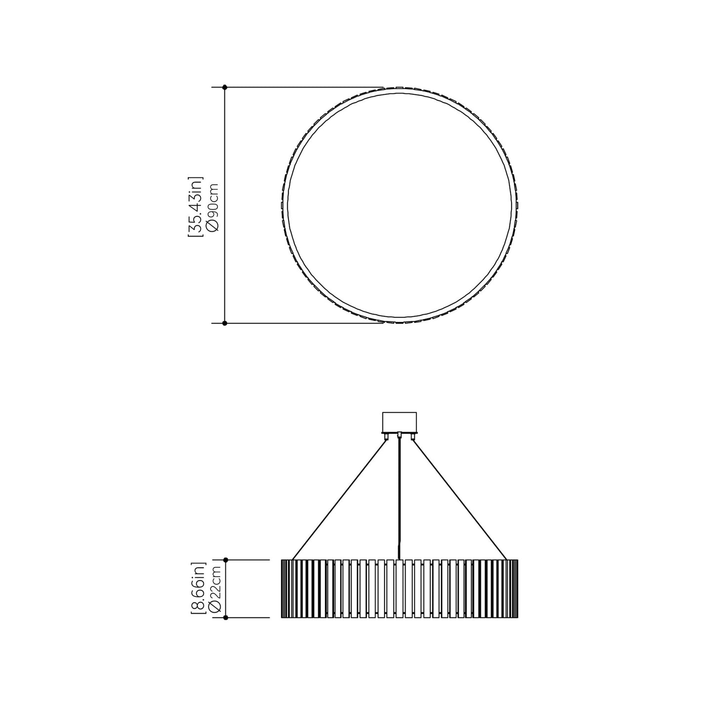 Slatted Pendant Light - line drawing.