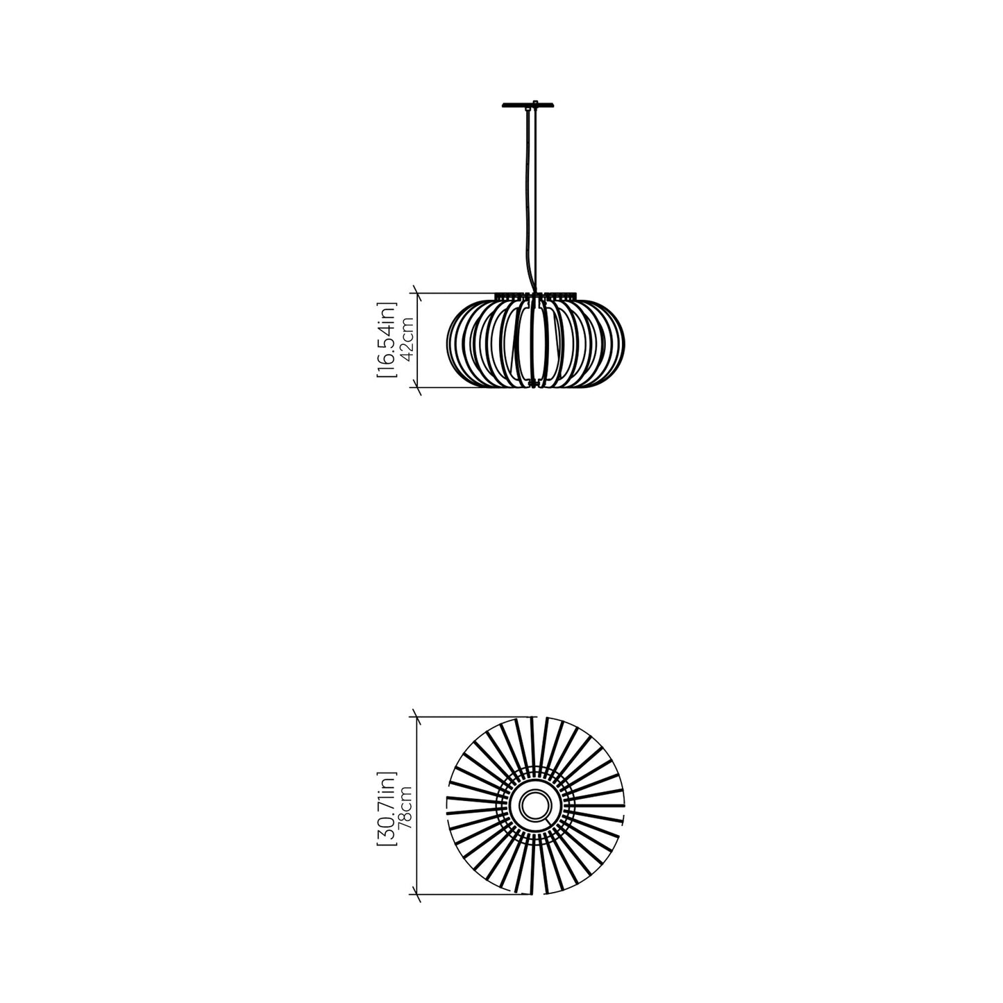 Stecche Di Legno Oval Pendant Light - line drawing.