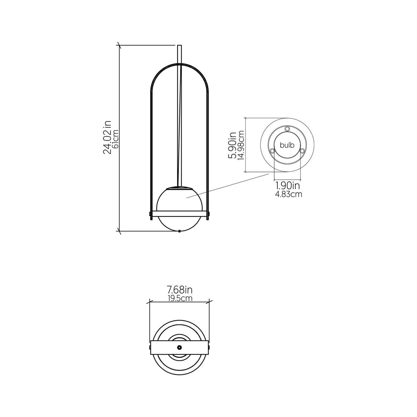 Strap 154 Pendant Light - line drawing.
