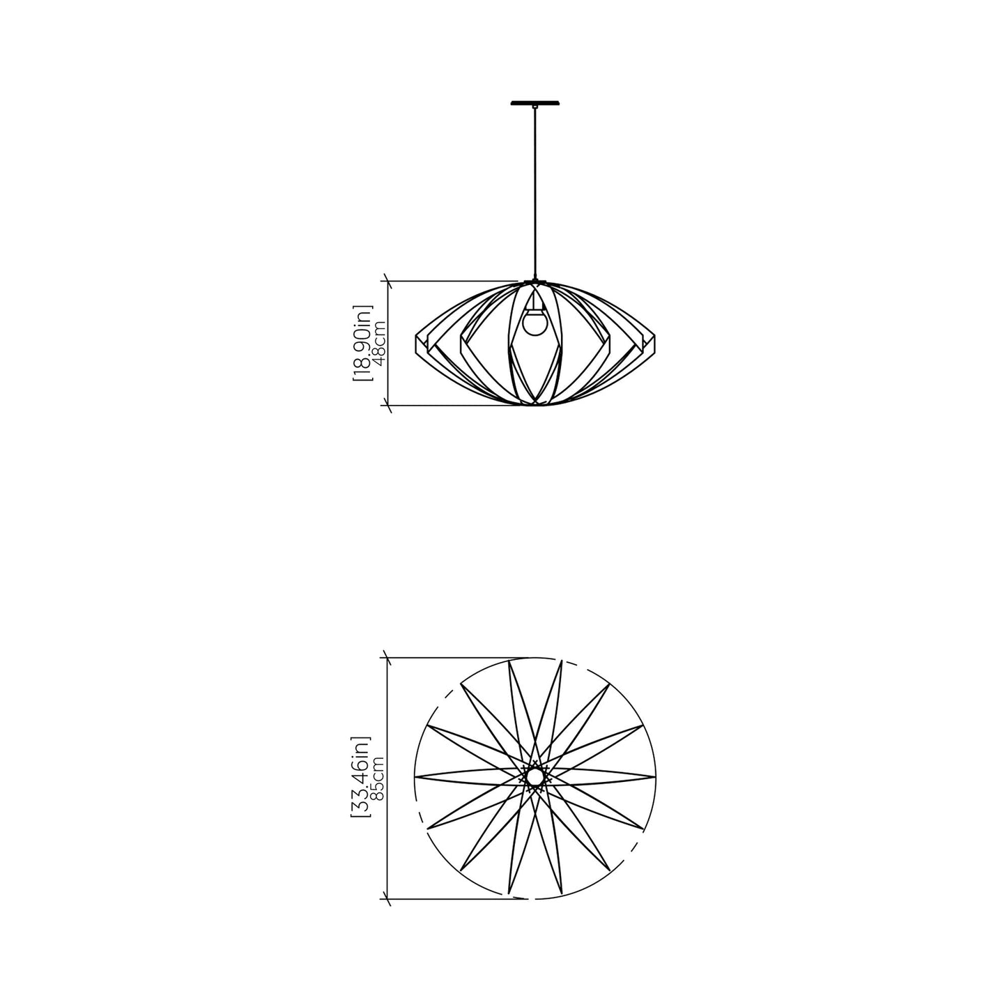 Versatile Pendant Light - line drawing.
