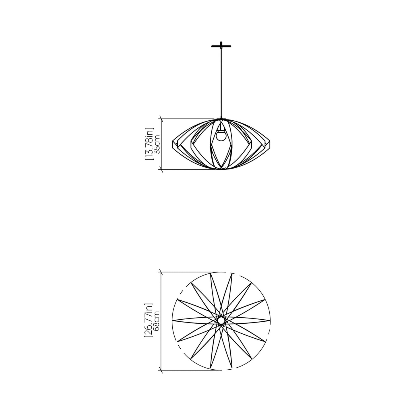 Versatile Pendant Light - line drawing.