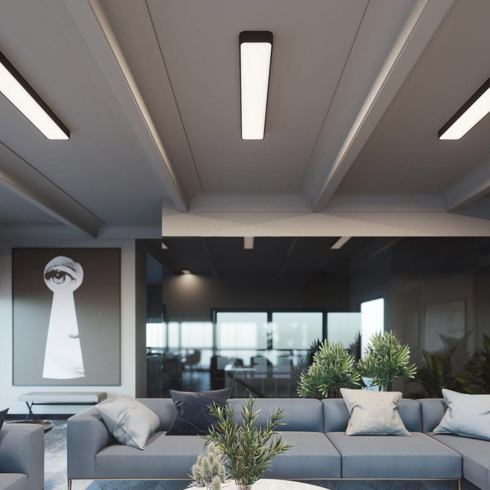 Bailey Linear LED Flush Mount Ceiling Light in living room.