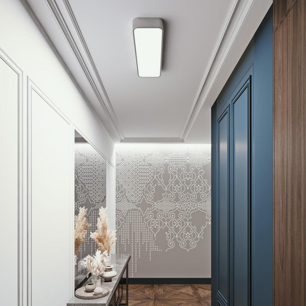 Bailey Linear LED Flush Mount Ceiling Light in bathroom.