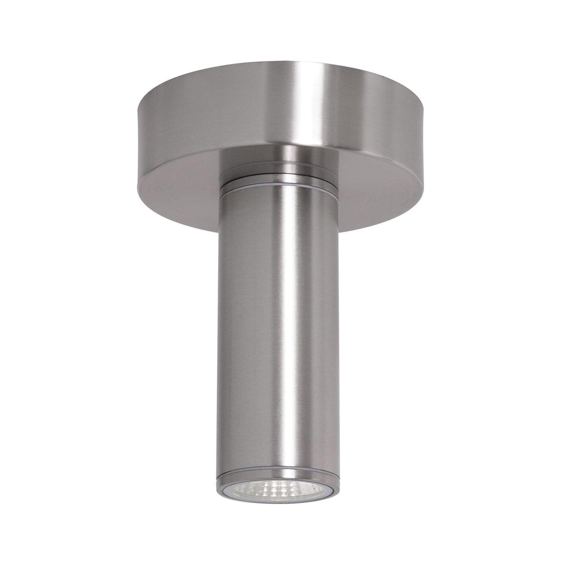 Beverly Outdoor LED Flush Mount Ceiling Light in Satin Nickel.