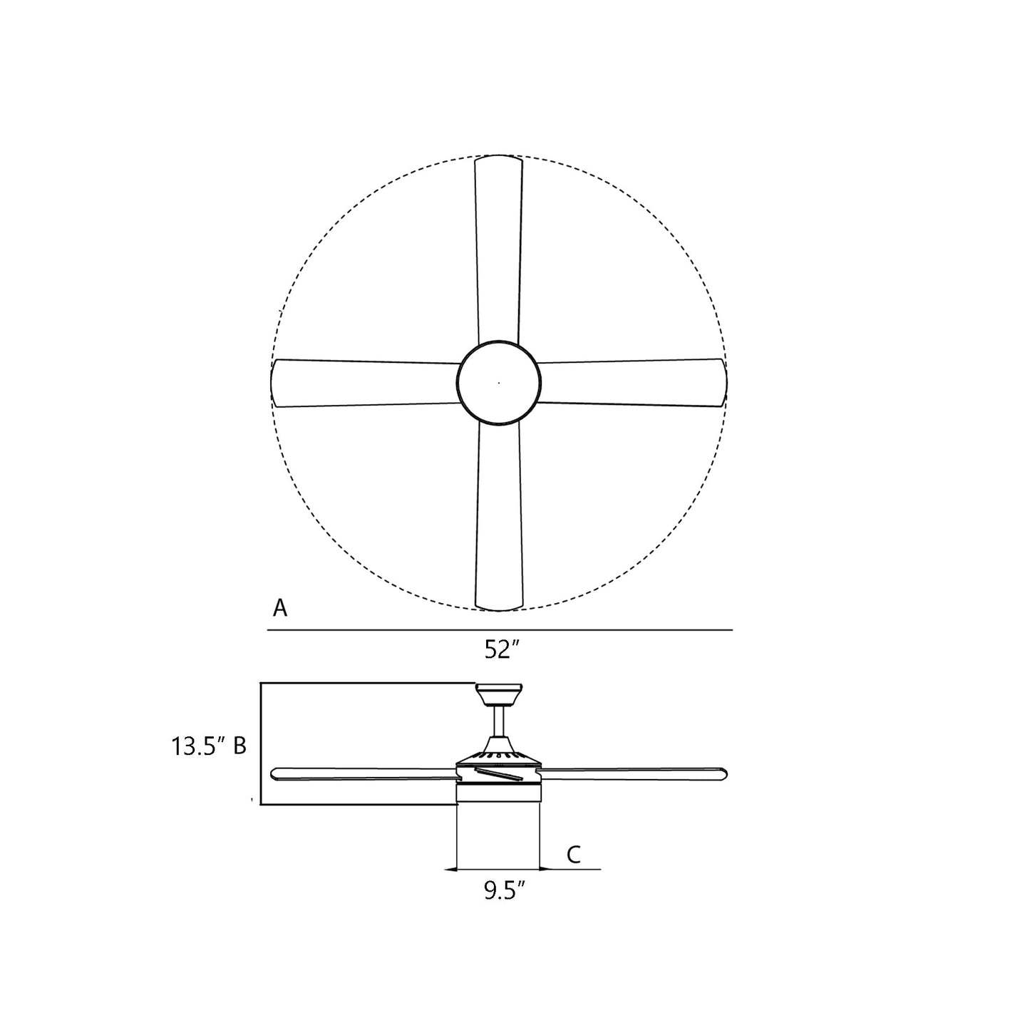 Bryant LED Ceiling Fan - line drawing.