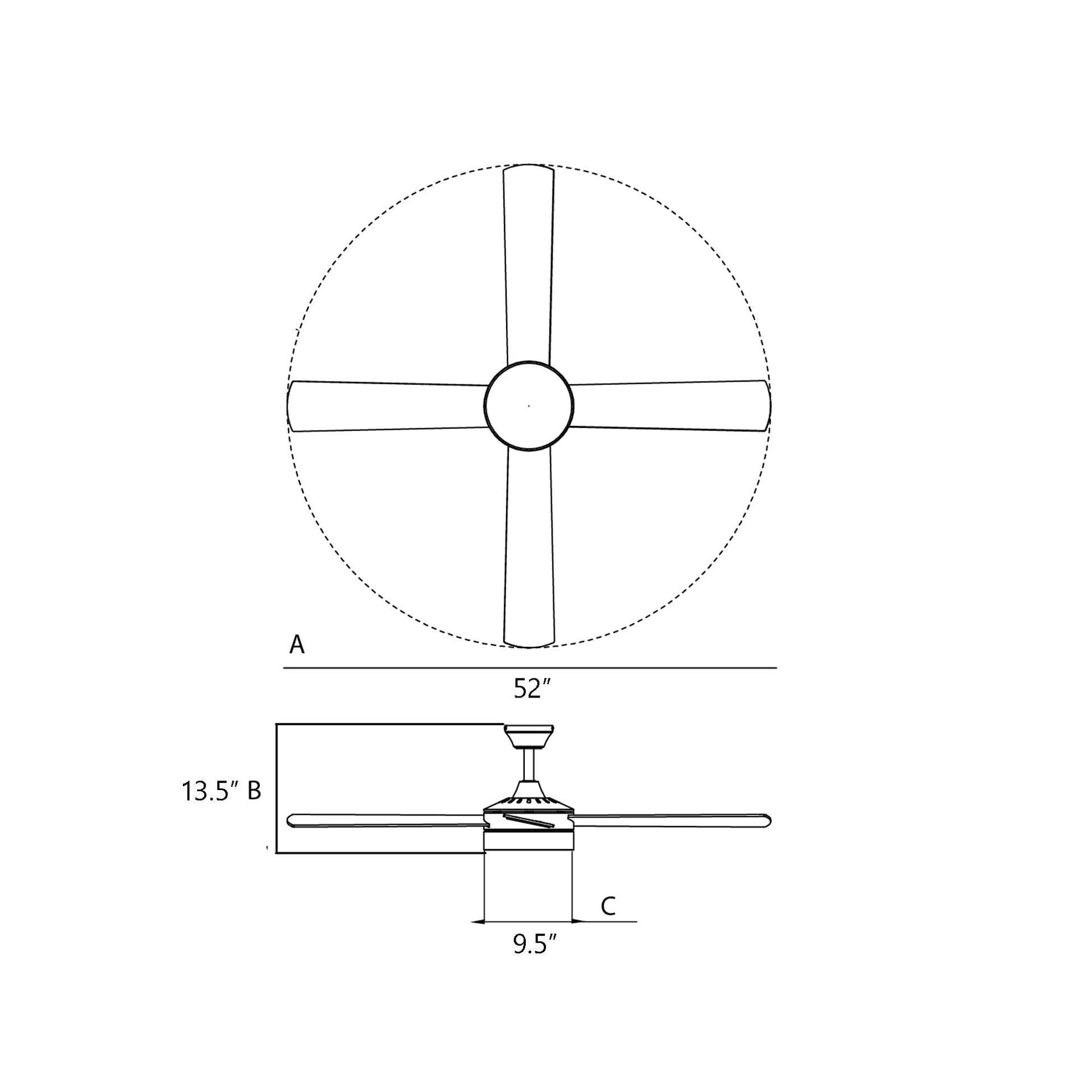 Bryant LED Ceiling Fan - line drawing.
