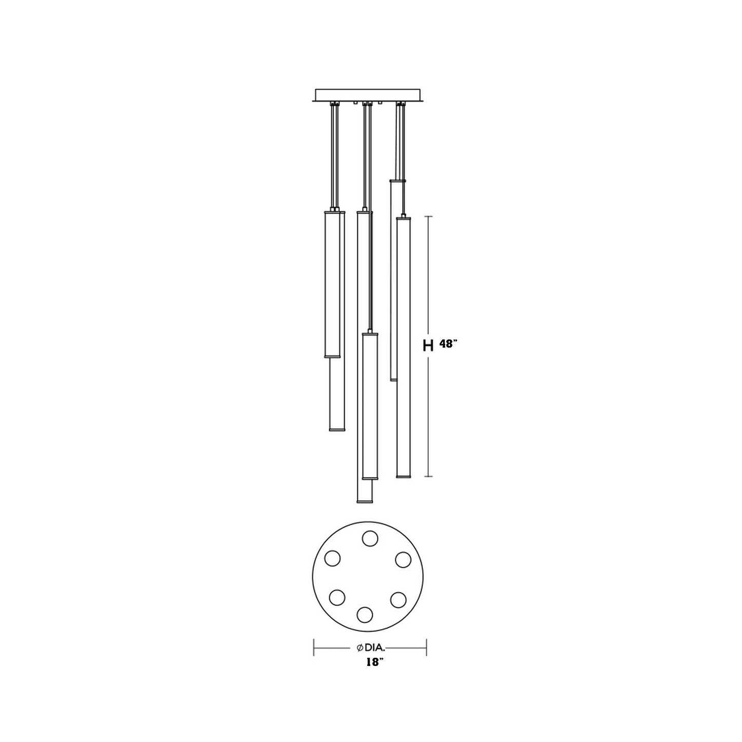 Caden Round LED Pendant Light - line drawing.