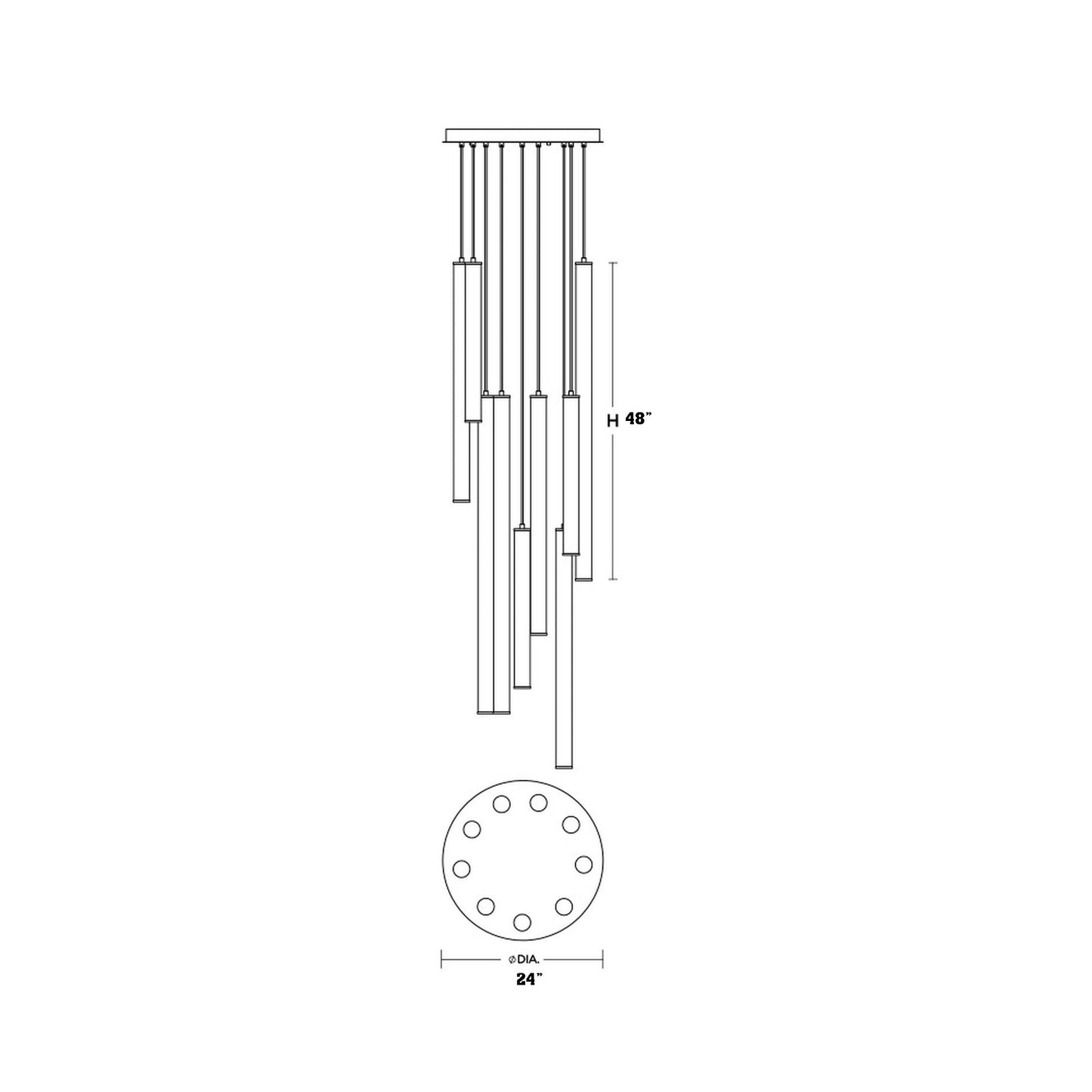 Caden Round LED Pendant Light - line drawing.