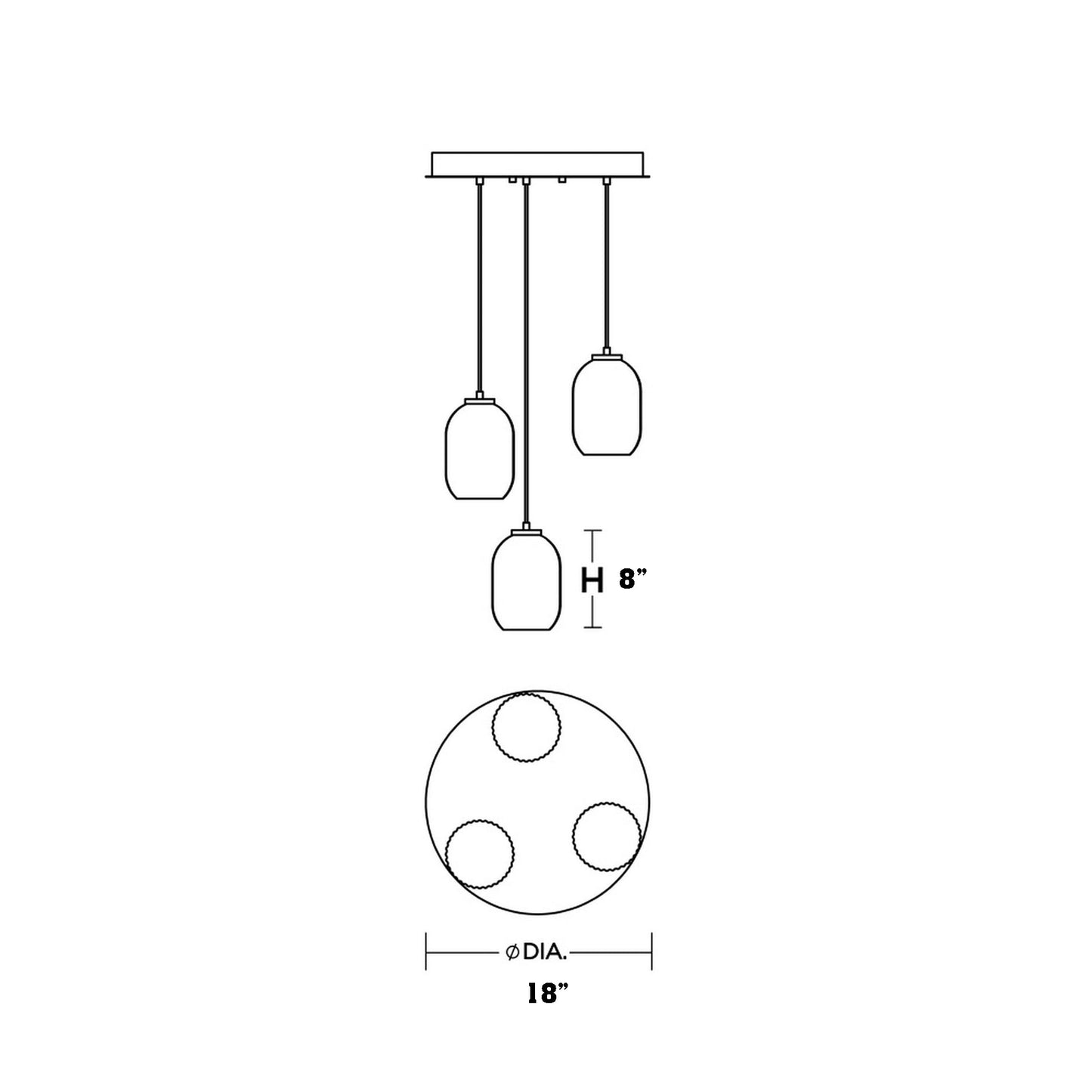 Callie Round Pendant Light - line drawing.