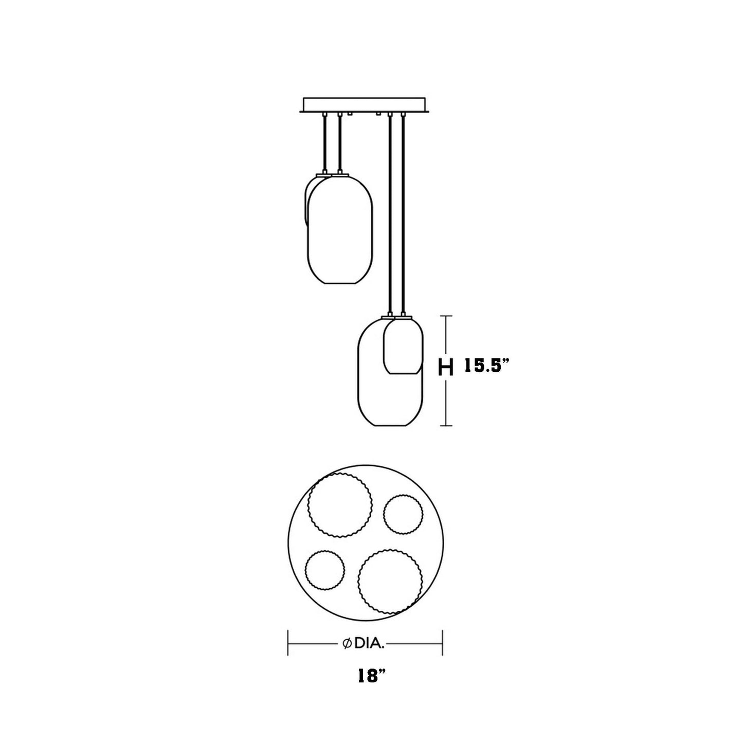 Callie Round Pendant Light - line drawing.