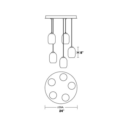 Callie Round Pendant Light - line drawing.