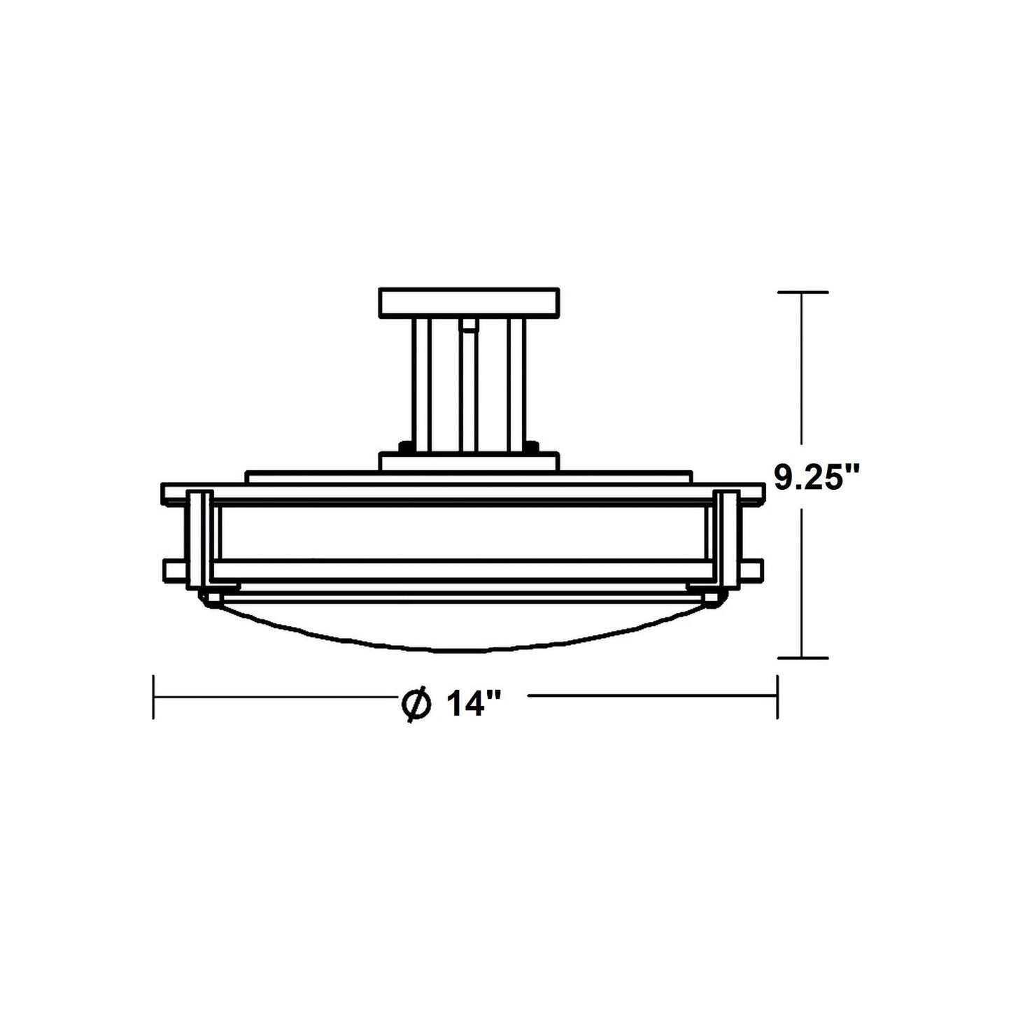 Carlisle LED Semi Flush Mount Ceiling Light - line drawing.