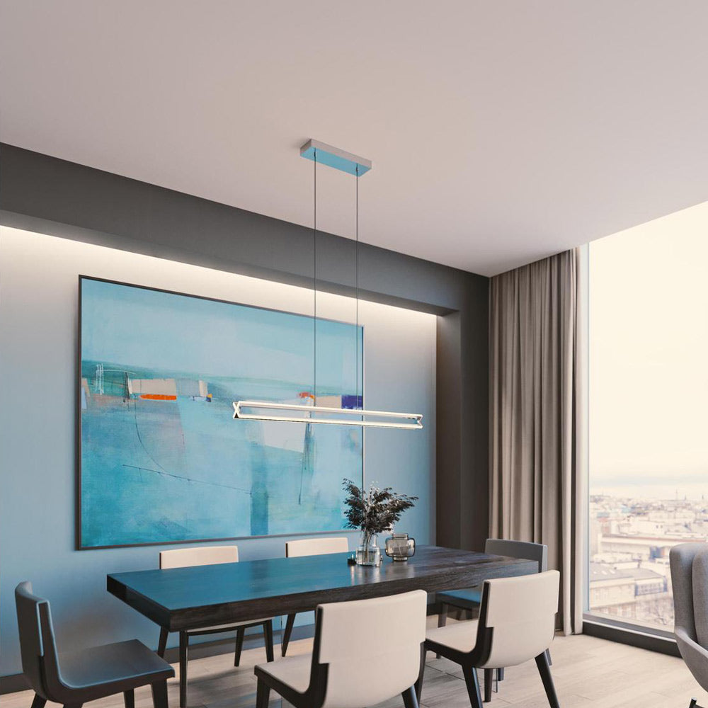 Cass Linear LED Pendant Light in living room.