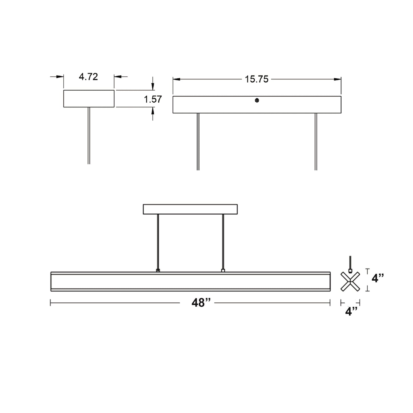 Cass Linear LED Pendant Light - line drawing.