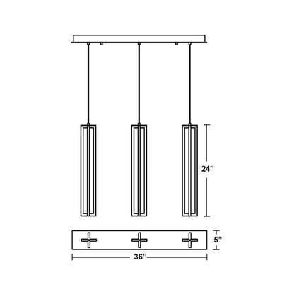 Cass Multi Light Linear LED Pendant Light - line drawing.