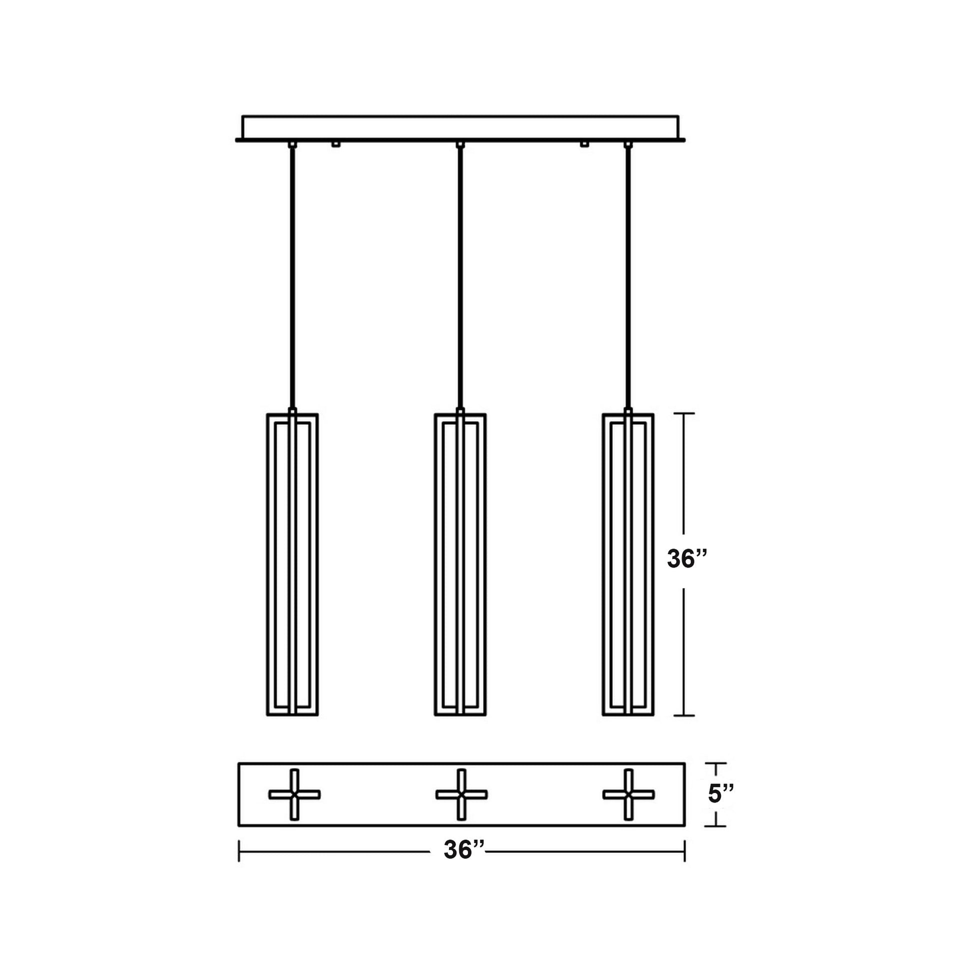 Cass Multi Light Linear LED Pendant Light - line drawing.