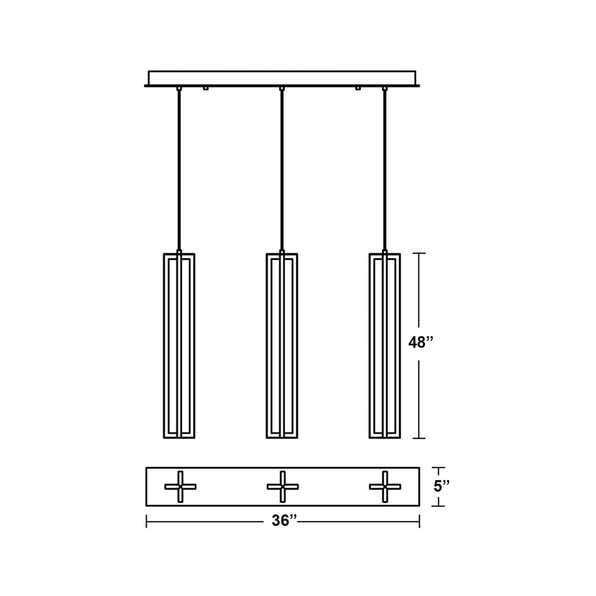 Cass Multi Light Linear LED Pendant Light - line drawing.