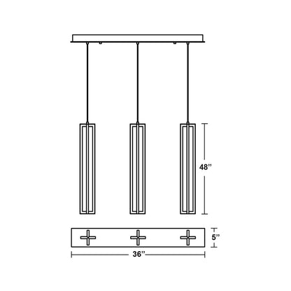 Cass Multi Light Linear LED Pendant Light - line drawing.