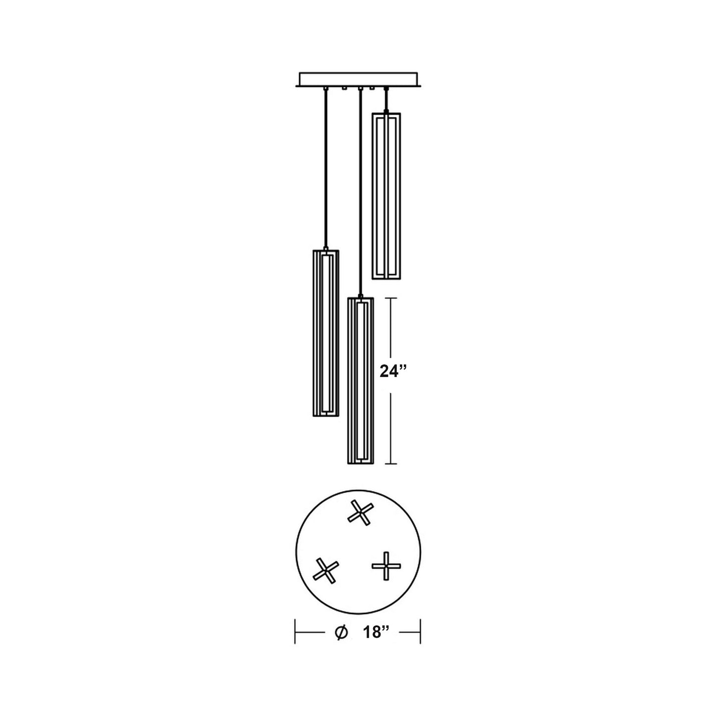 Cass Round LED Pendant Light - line drawing.