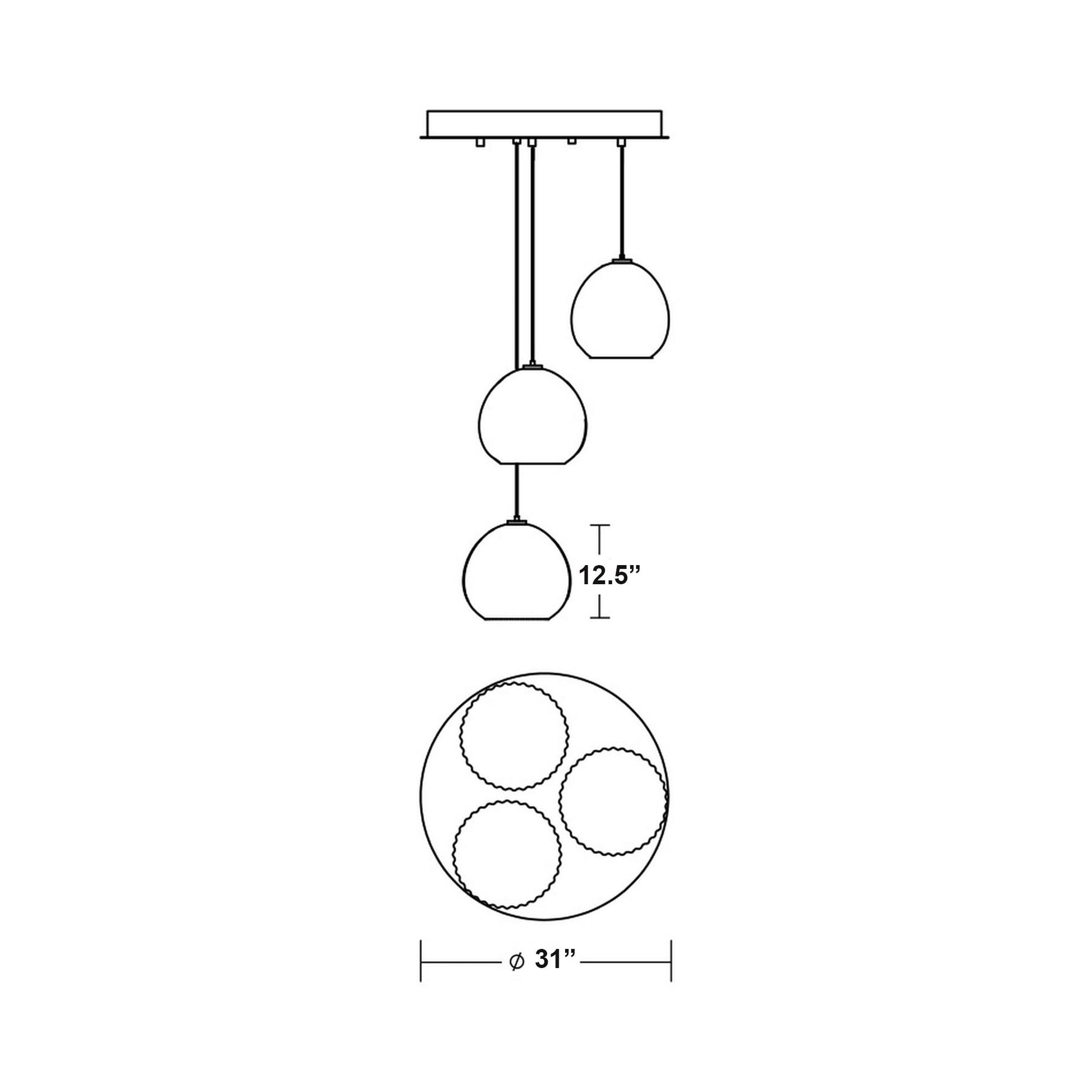 Cleo Round Pendant Light - line drawing.