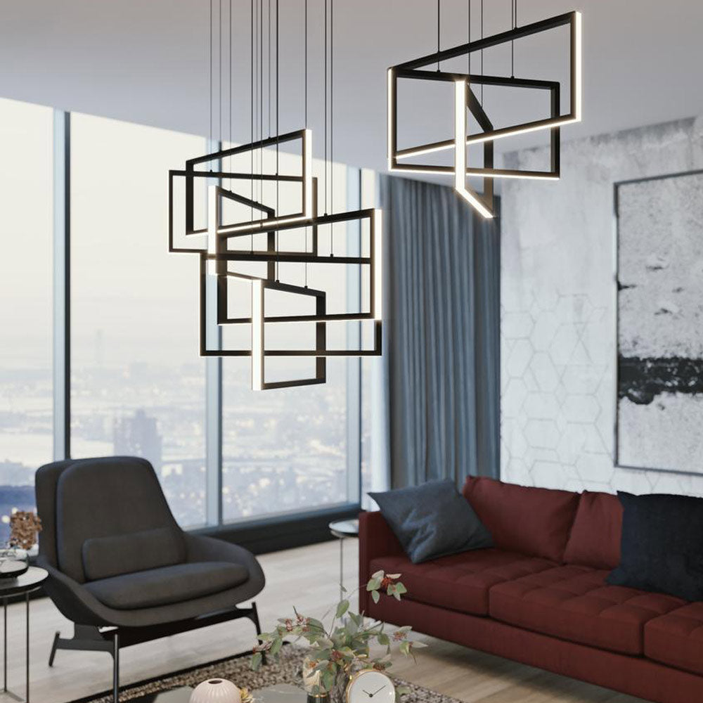 Cole Linear LED Pendant Light in living room.