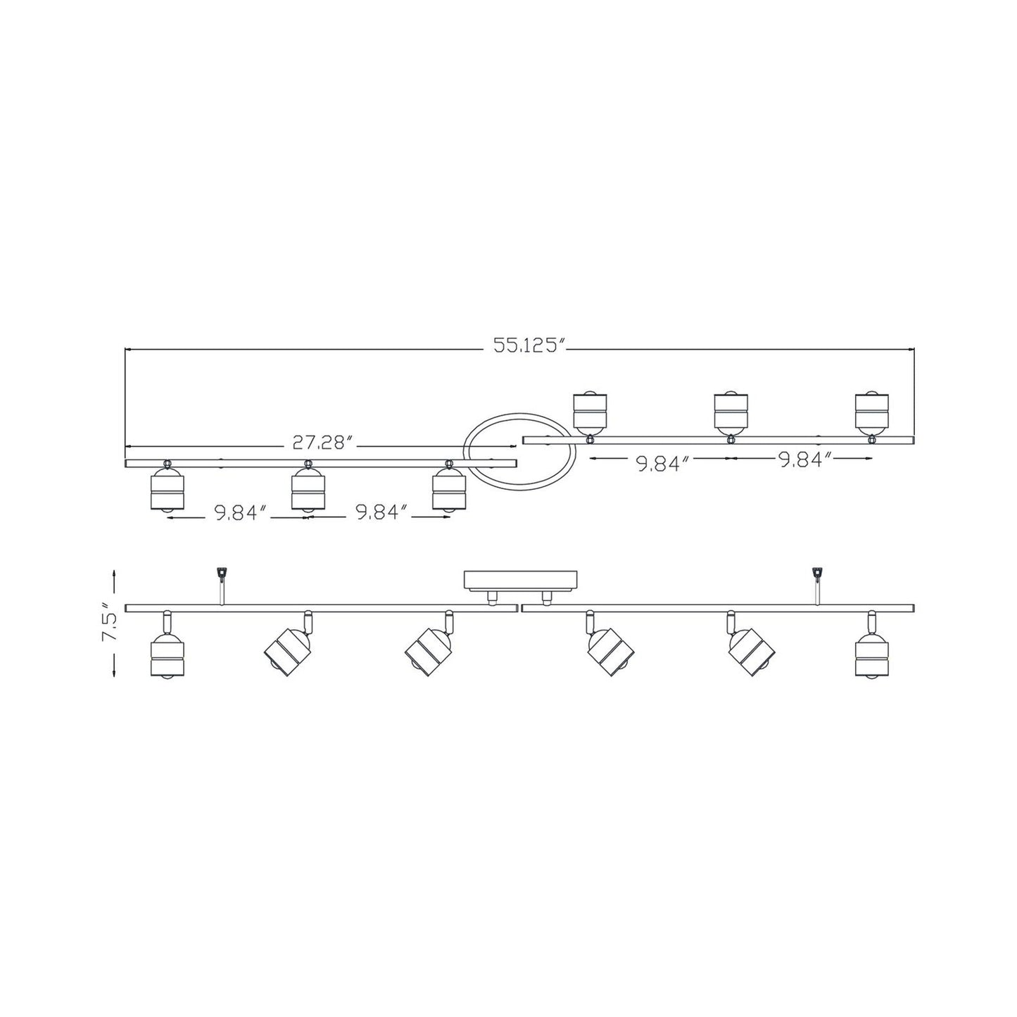 Core LED Track Ceiling / Wall Light - line drawing.