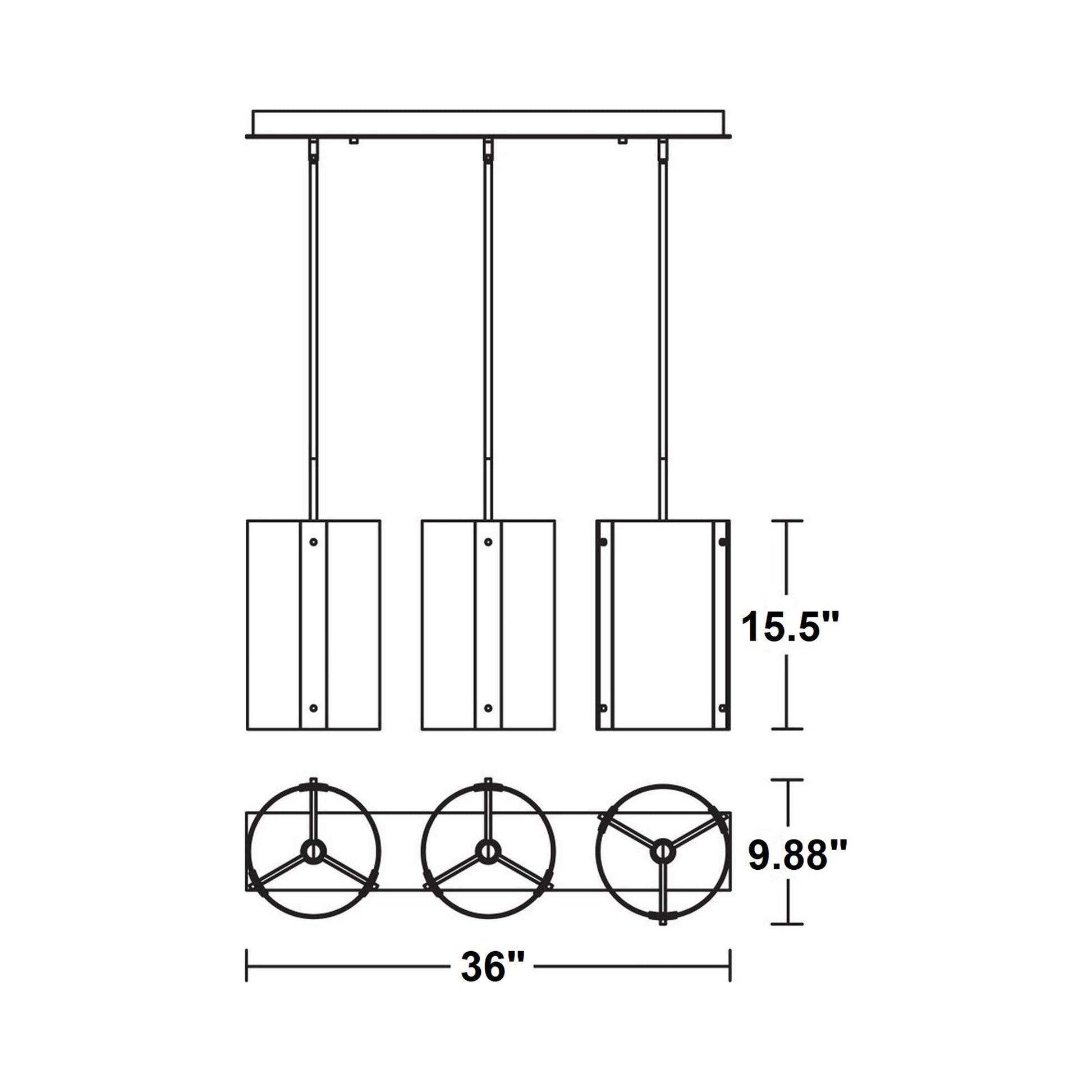 Dana Linear Pendant Light - line drawing.