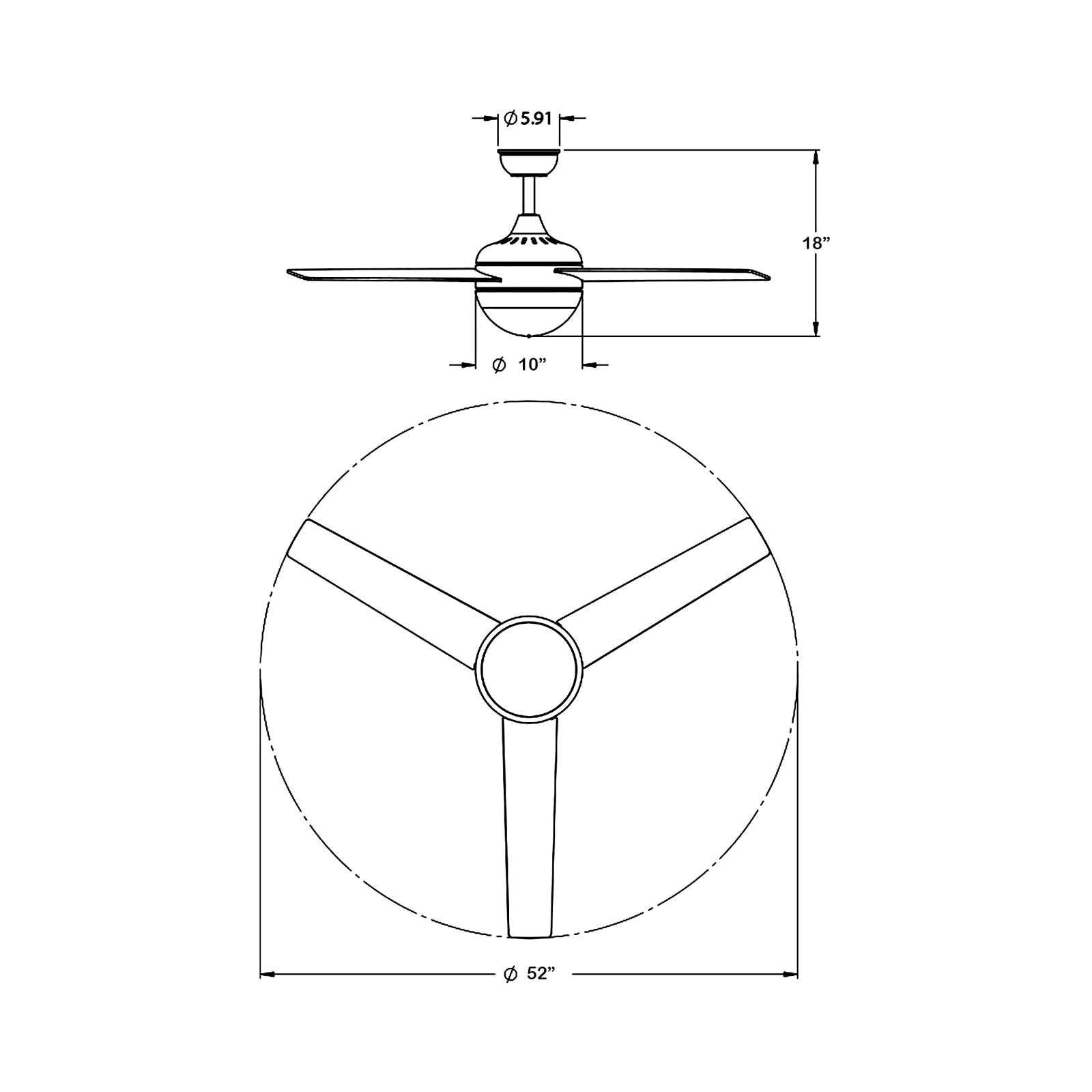 Davis LED Ceiling Fan - line drawing.