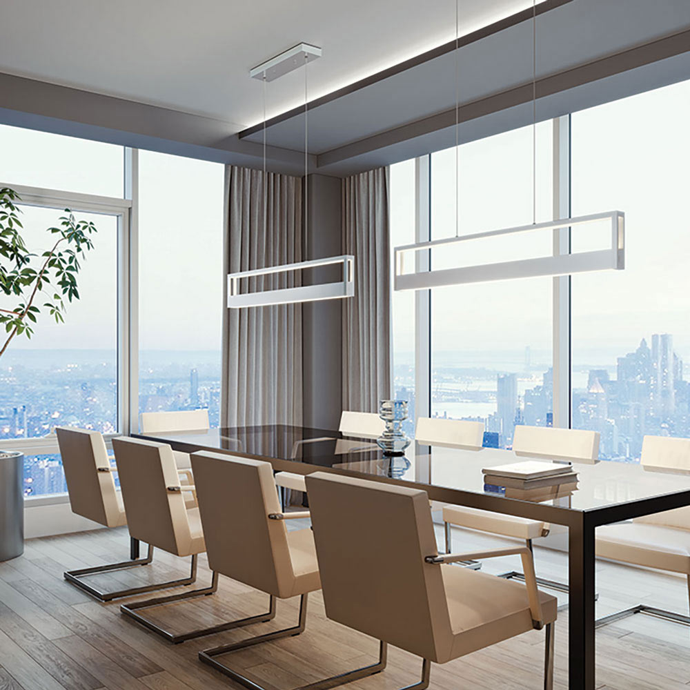 Echo Linear LED Pendant Light in living room.