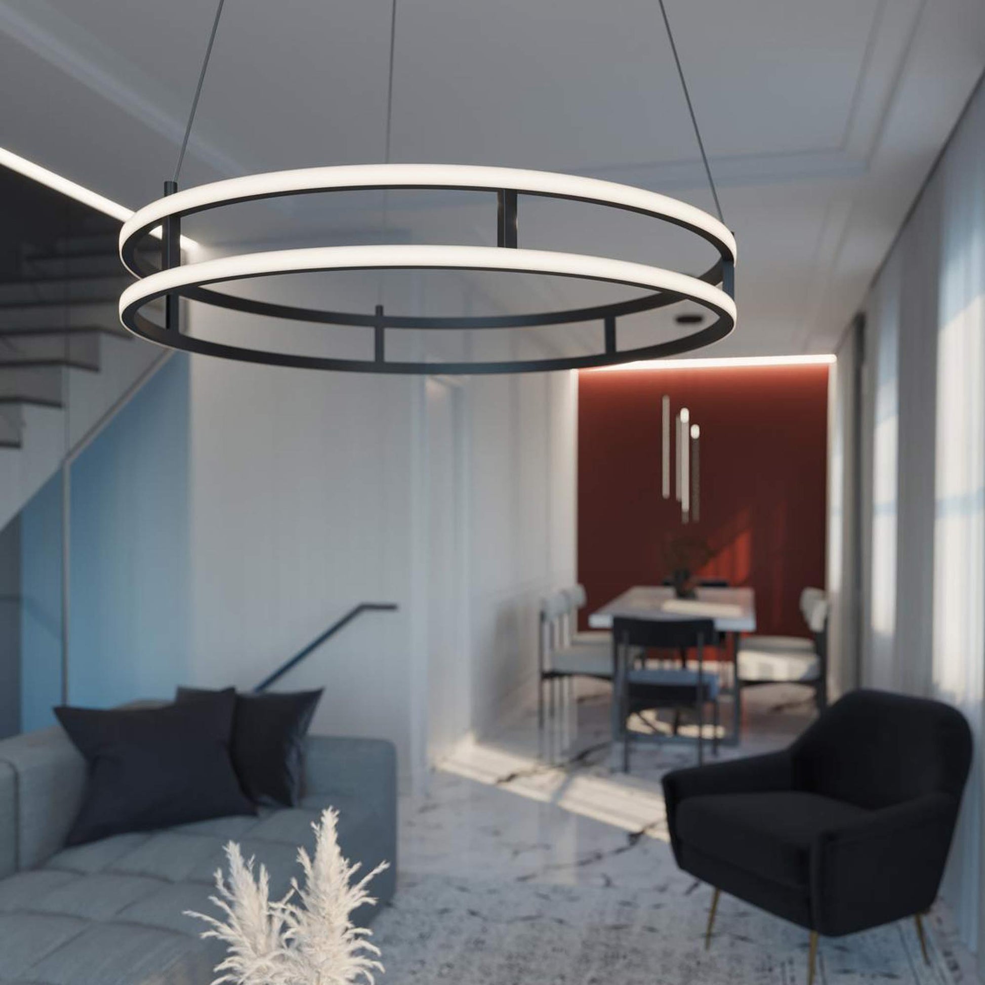 Gemini LED Pendant Light in living room.