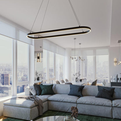 Glo Linear LED Pendant Light in living room.