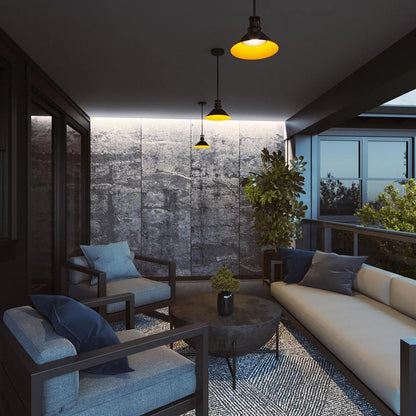 Gus Outdoor LED Pendant Light in living room.