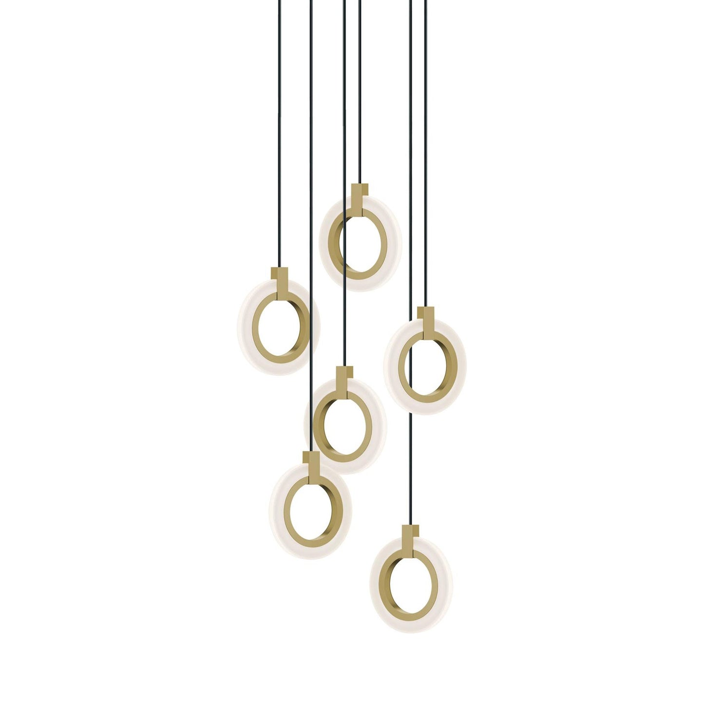 Halo LED Round Pendant Light in Light Antique Brass (6-Light).