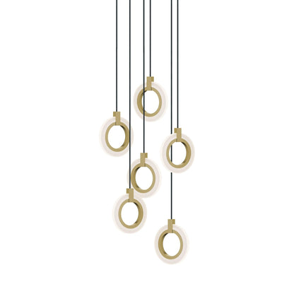 Halo LED Round Pendant Light in Light Antique Brass (6-Light).