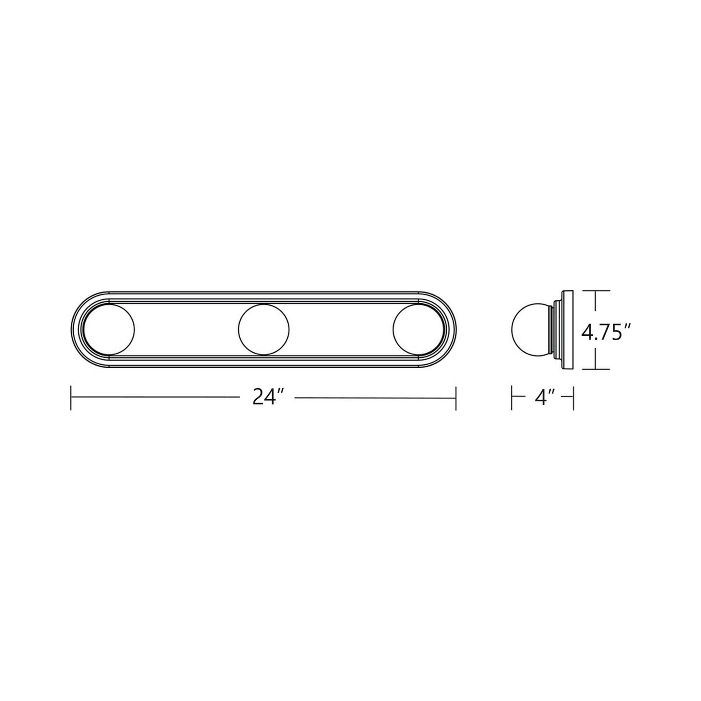 Hollywood LED Bath Vanity Light - line drawing.