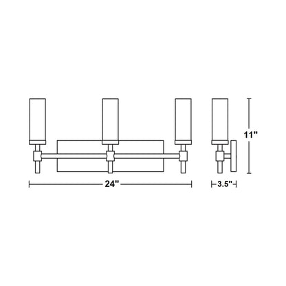 Huntington Bath Vanity Light - line drawing.